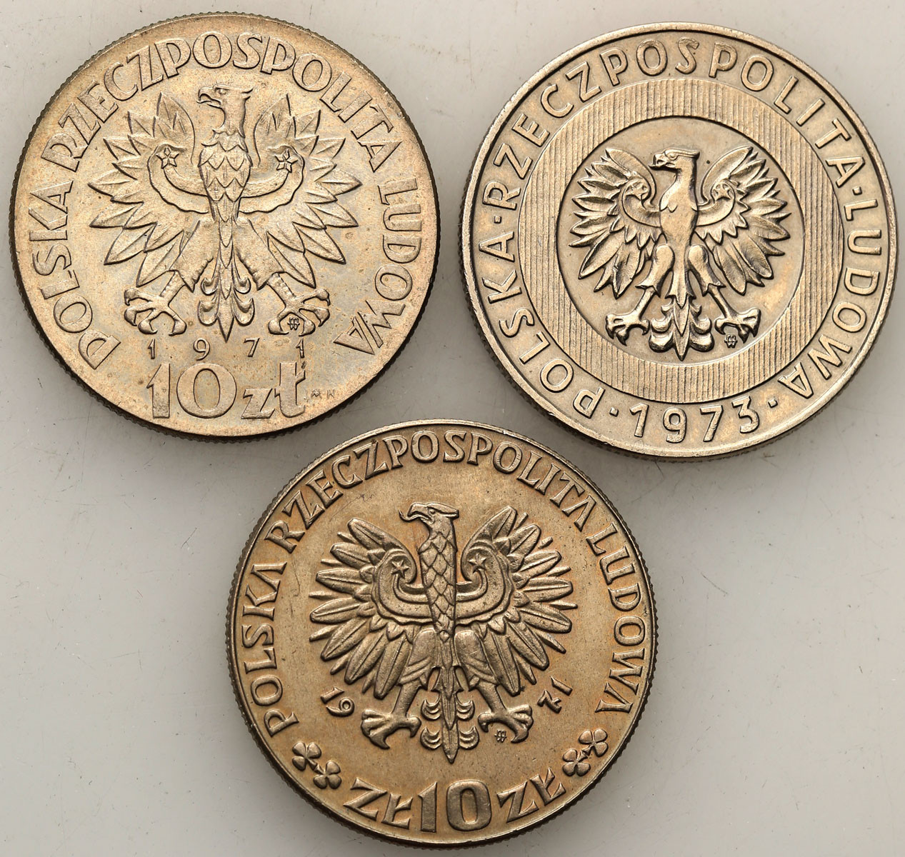 PRL. PRÓBA miedzionikiel 10, 20 złotych 1971-1973, zestaw 3 monet